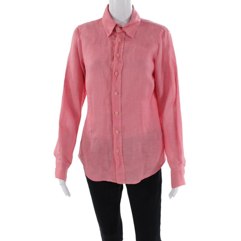 Shirt Womens Linen Long Sleeves Button Down Shirt Pink Size Extra Small